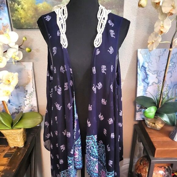 Navy Cardigan bathing suit coverup- L/XL - Picture 1 of 8